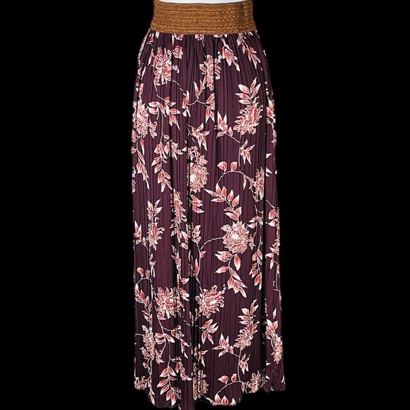Jon & Anna Contemporary Burgundy Floral Boho Pleated Maxi Skirt Small NWT - Picture 8 of 15